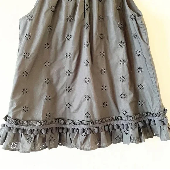 J Crew Reimagined Pom Pom‎ Trim Eyelet Top Black XS Cotton Summer Coquette Tank - Picture 8 of 9